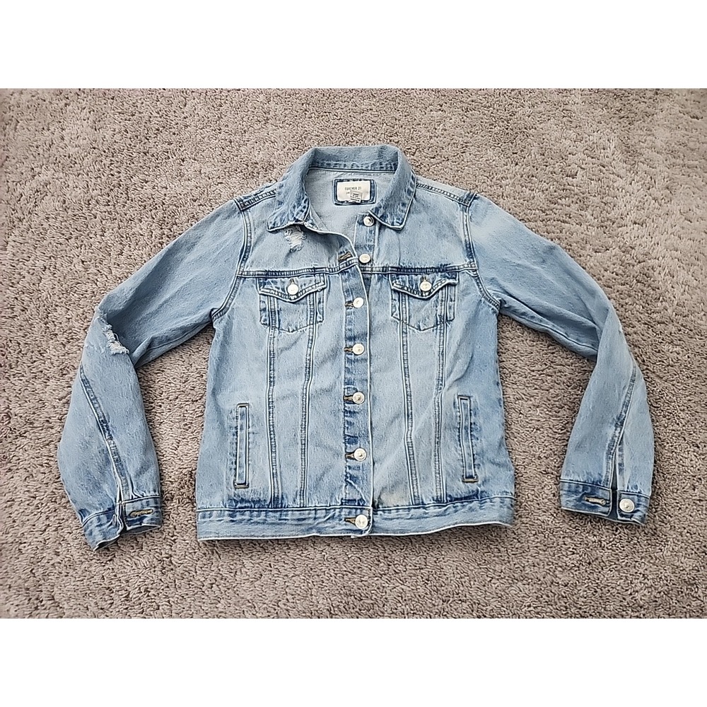 Forever 21 Denim Jacket Womens S Light Wash Distressed 90s Streetwear